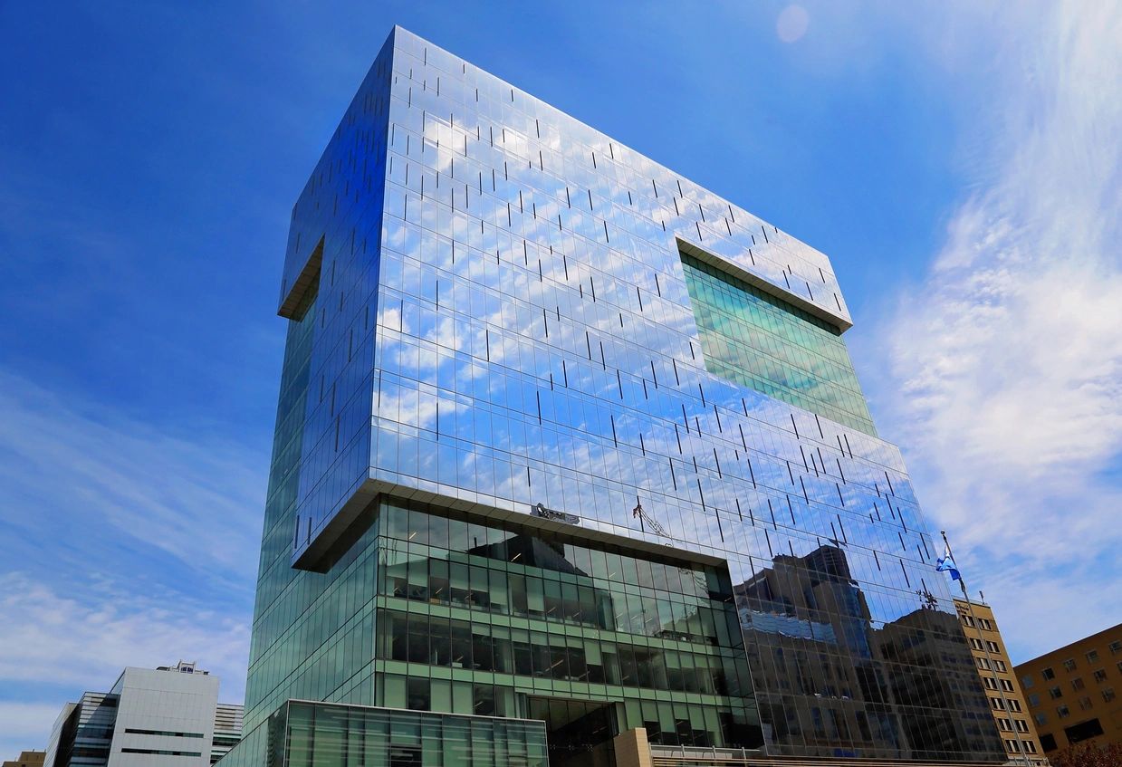 Modern office building representing business insurance